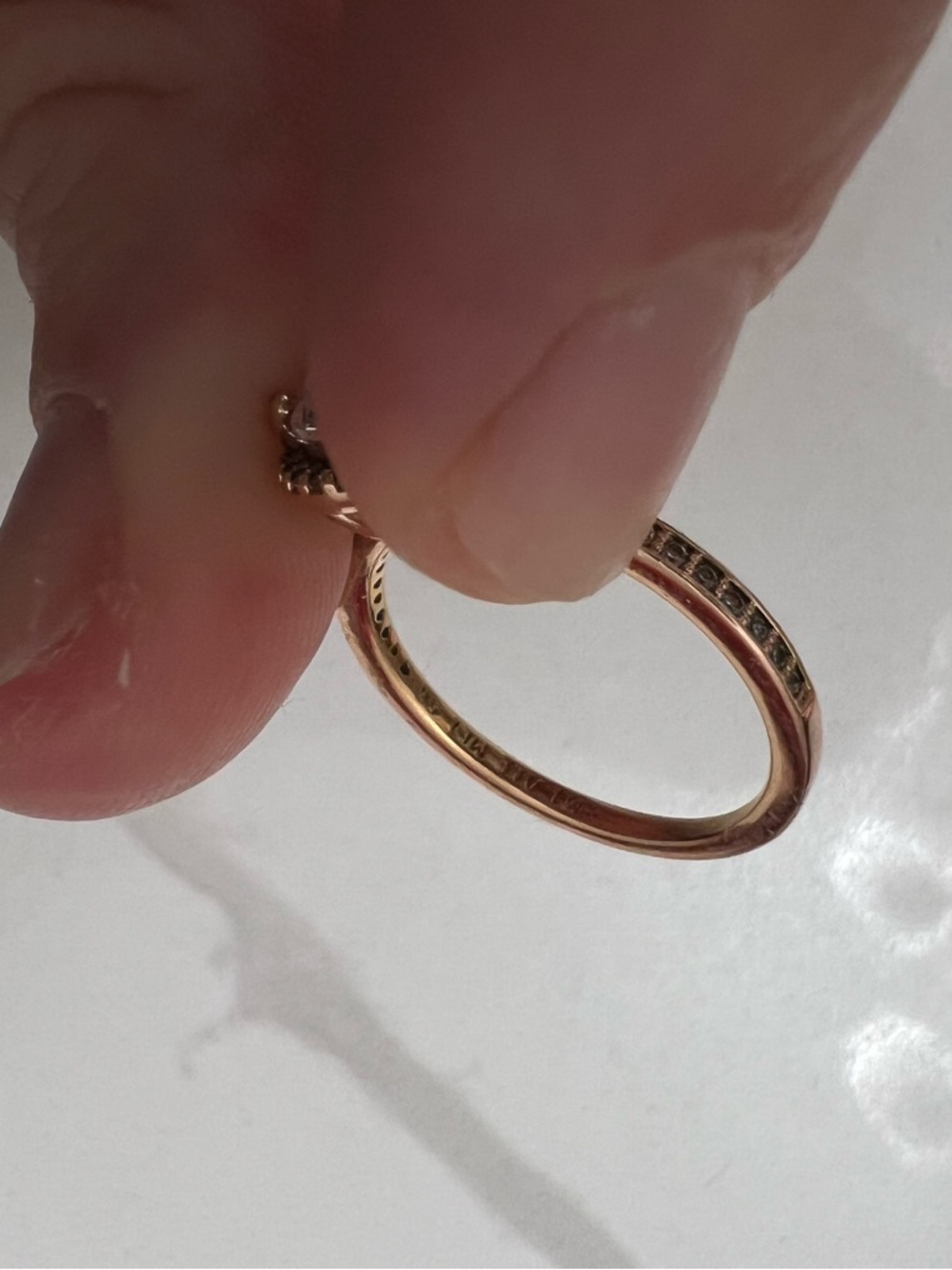 Pandora Rose Gold Teardrop Halo Ring with Clear Stone Size 7.5 - Picture 12 of 13